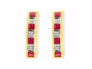 9ct gold Ruby and Diamond Half Hoop Earrings 045408