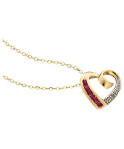 9ct Gold Ruby and Diamond Heart Pendant