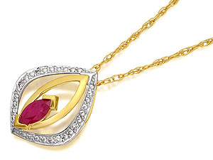 9ct Gold Ruby And Diamond Marquise Pendant and