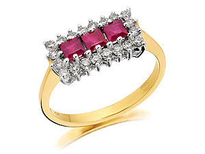 9ct gold Ruby and Diamond Rectabgular Cluster Ring 047407-Q