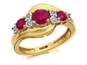 9ct Gold Ruby And Diamond Swirl Ring - 047309