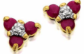 9ct Gold Ruby And Diamond Triangle Earrings 6mm