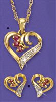 9ct gold Ruby And Pave Set Diamond Heart Pendant And Earrings Offer