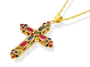 9ct gold Ruby and Sapphire Double Sided Cross