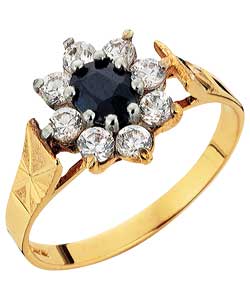 9ct gold Sapphire and Cubic Zirconia Cluster Ring