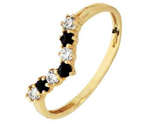 9ct Gold Sapphire and Cubic Zirconia Wishbone Ring