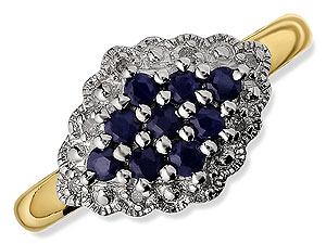 9ct gold Sapphire and Diamond Cluster Cushion Ring 046713-J
