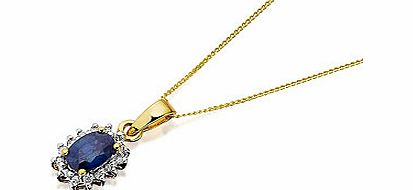 9ct Gold Sapphire And Diamond Cluster Pendant -
