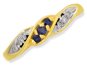 9ct gold Sapphire and Diamond Crossover Cluster Ring 046495