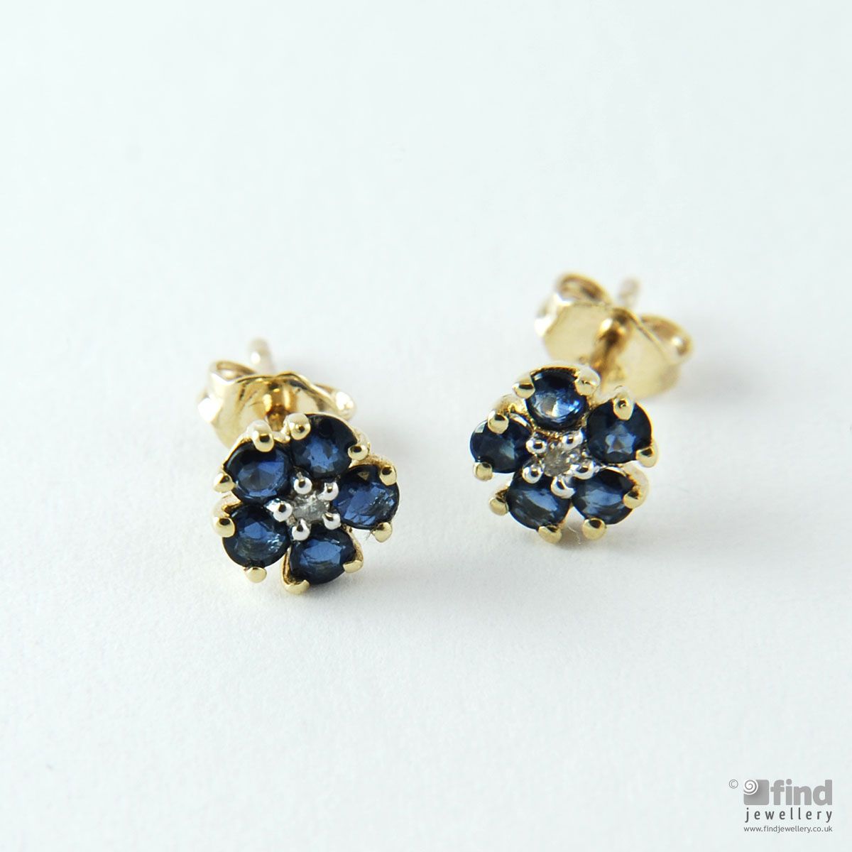 Sapphire and Diamond Daisy Stud Earrings