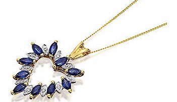9ct Gold Sapphire And Diamond Heart Pendant And
