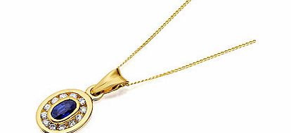 9ct Gold Sapphire And Diamond Oval Pendant And