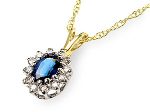 9ct gold Sapphire and Diamond Pendant and Chain 045799