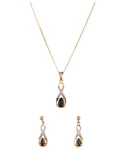 9ct gold Sapphire Teardrop Pendant and Earrings Set