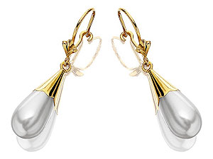 9ct Gold Simulated Pearl Drop Hook Wire Earrings