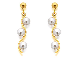 9ct Gold Simulated Pearl Wavy Drop Earrings