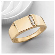 9ct Gold Single Row Cubic Zirconia Gents Ring, T