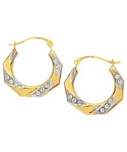 9ct gold Small Round Crystal Creole Earrings