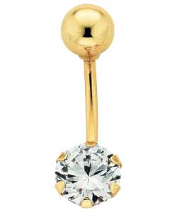 9ct Gold Small Round Cubic Zirconia Belly Bar