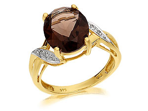 9ct gold Smoky Quartz and Diamond Ring 180309-M