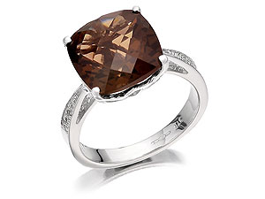 9ct gold Smoky Quartz and Diamond Ring 180316-J