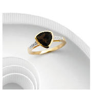 9ct gold smoky quartz and diamond ring Q