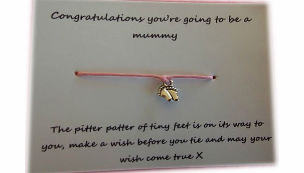 New Mum to be Gift, Friendship / Wish Bracelet, baby feet, baby shower favour - Pink