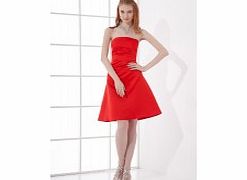 A-line Strapless Backless Knee-length Satin Dress