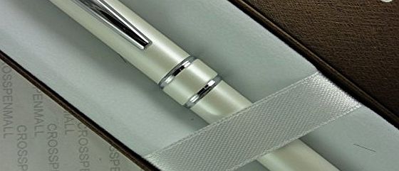 A.T. Cross Executive Companion Pearlescent White With Cross Signature Jewelryquality Center Bands And Spring Loaded Unique Clip Ballpoint Pen.