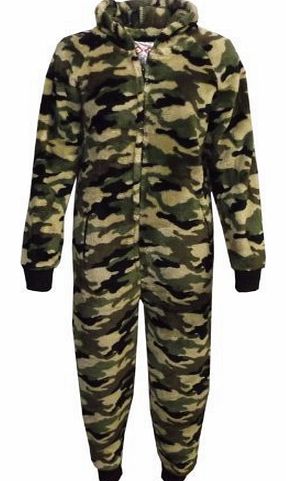 Unisex Kids Soft Fluffly Animal Onesies - Camouflage Green - 13 Years