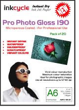 A6 Inkjet Papers. Pro Photo Gloss 190 Instant Dry Microporous Coated Photo Paper190gms (A6) - 20 sheets