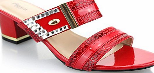 AARZ LONDON Aarz Women Ladies Evening Party Wedding Casual Slip-on Block Heel Sandal Shoes Size ( Black,Red,White )