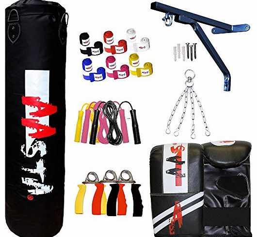 Aasta 4ft Filled Punch Bag,Wall Bracket,Bag Gloves,Hand Wraps,Skipping Rope