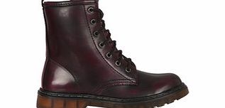 Burgundy worn-effect lace-up boots