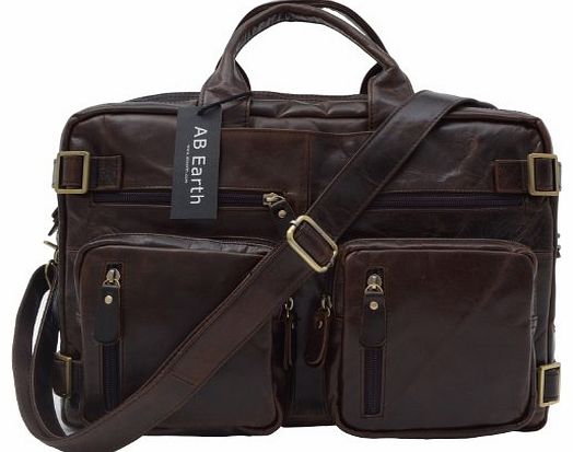 AB Earth 1ST Dark Coffee Vintage HANDMADE Leather Mens Briefcase Backpack Messenger Laptop Bag Handbag,M43 (Coffee)