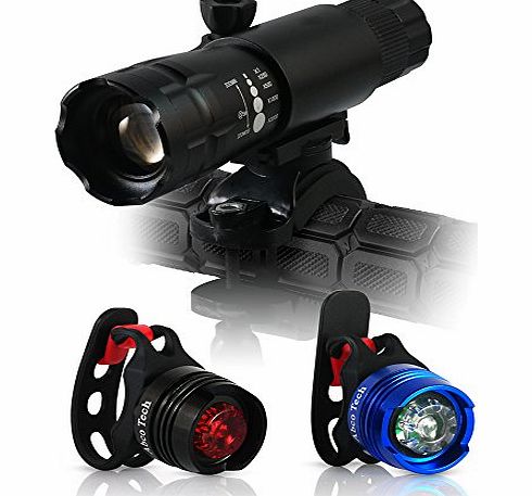 LED Bike Light - Exquisite Design - Headlight and Tail Light Set - Multipurpose High Intensity Triple Mode Front and Tail Waterproof Bike Light - Adjustable Focus Zoom Light - No Tools Neede