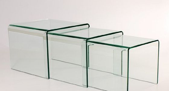 Abode Interiors MILAN BENT GLASS NEST OF 3 CLEAR SIDE TABLES BY ABODE INTERIORS