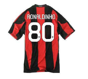 AC Milan Adidas 2010-11 AC Milan Home Shirt (Ronaldinho 80)