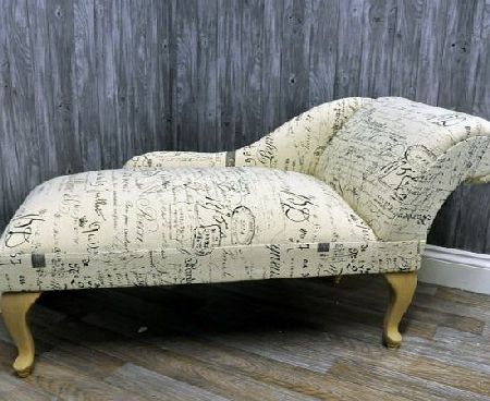AcaciaHome French Vintage Style Cream Linen with Script Calligraphy Print Chaise Longue Sofa