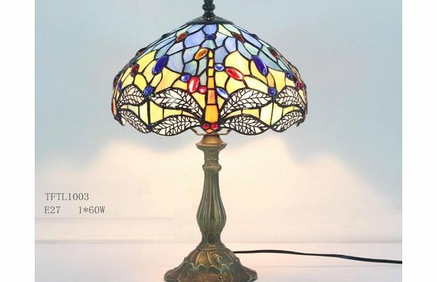 Beautiful Dragonfly Design with Clear Jewels effect Glass Tiffany Style Table Lamp