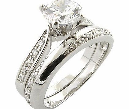 - Platinum-Look 925 Sterling Silver 0.76ct Simulated Diamond Engagement/Wedding Ring Set (M)