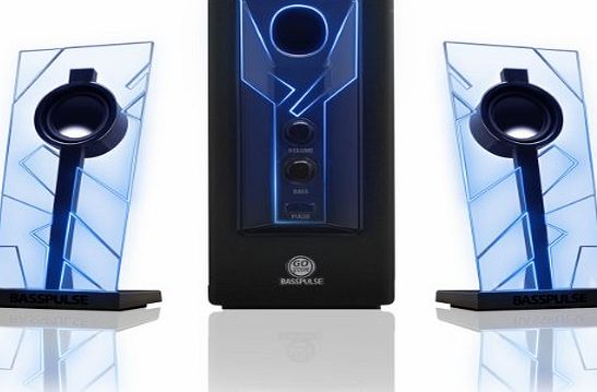 Accessory Power GOgroove BassPULSE 2.1 Satellite Stereo Gaming Speakers and Surround Sound System w/ Deep Bass , Blue LED Glow Lights and Powered Subwoofer - Works with Dell Optiplex 760 , Lenovo C260 , Apple Mac Min