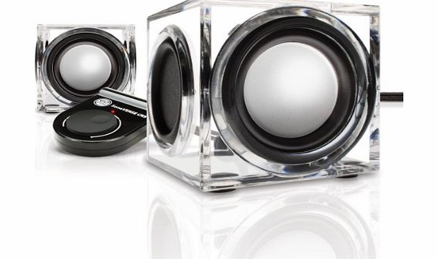 GOgroove SonaVERSE CRS Portable Dual 2.0 Stereo Cube Speakers w/ Passive Woofers , Adjustable Volume Control amp; Clear Acrylic Housing for PC , MAC , Laptops , Desktop Computers , Mobile Phones , Ta
