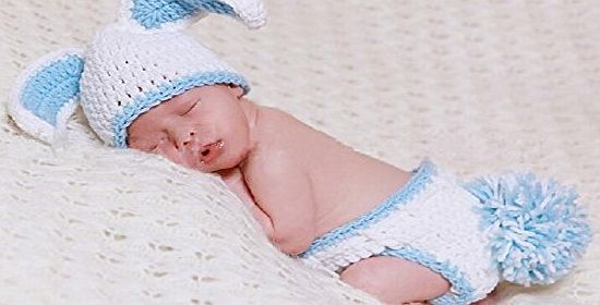 Fashion Unisex New-born Boy Girl Crochet Knitted Baby Outfits Costume Set Photography Photo Pro-Blue Rabbit