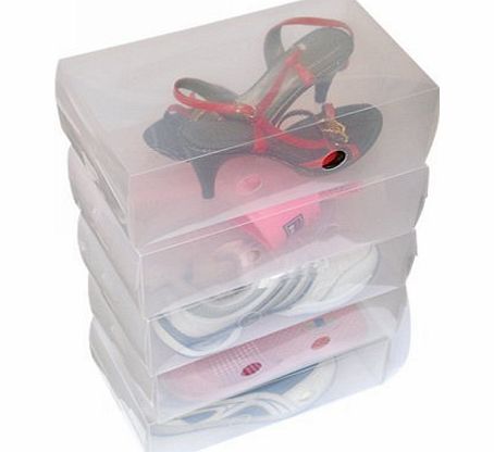 Accessotech 10 x Ladies Clear Plastic Shoe Storage Box Stackable Foldable Boxes Trainers