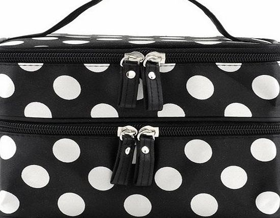 Accessotech Fashion Women Portable Cosmetic Retro Dot Pattern Beauty Makeup Hand Case Bag Black White Dots