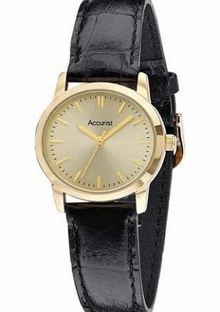 Accurist Black Leather Petite Ladies Watch With Gold Dial