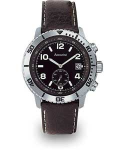 accurist Gents Brown Leather Strap Sports Watch