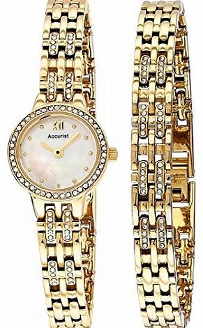 Ladies Accurist Gold & Crystal Watch & Bracelet Gift Set LB1445