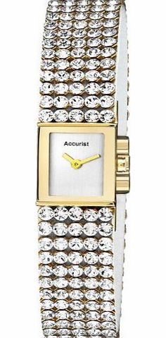 Accurist Ladies Gold Plate, Crystal Set Strap, Rectangular Dial LB1503
